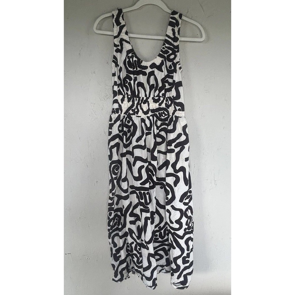 Reiss Akari Printed Midi Dress Ivory Brown Linen Size US 2 Sleeveless Pockets - Picture 5 of 11